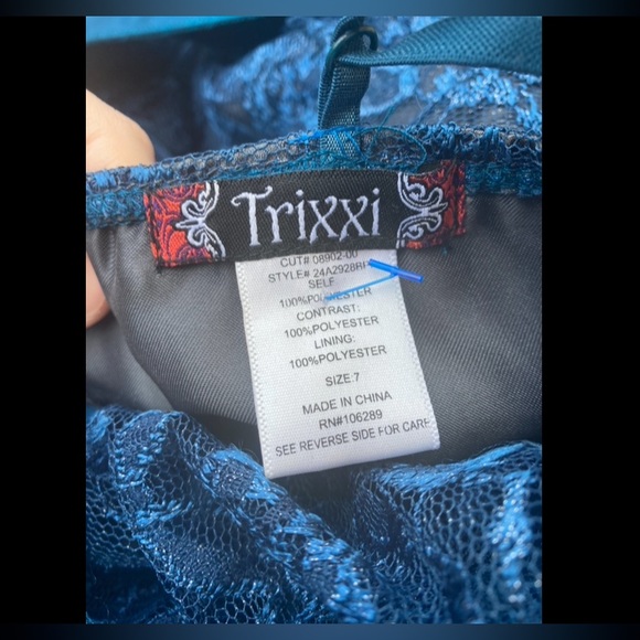 Vintage 90s/Y2K Trixxi Blue Lace Goth Whimsygoth Formal Dress - Picture 7 of 7